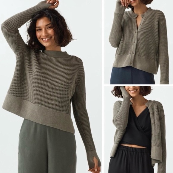 VETTA Sweaters - Vetta Capsule The Convertible Waffle Sweater Knit in Heather Green